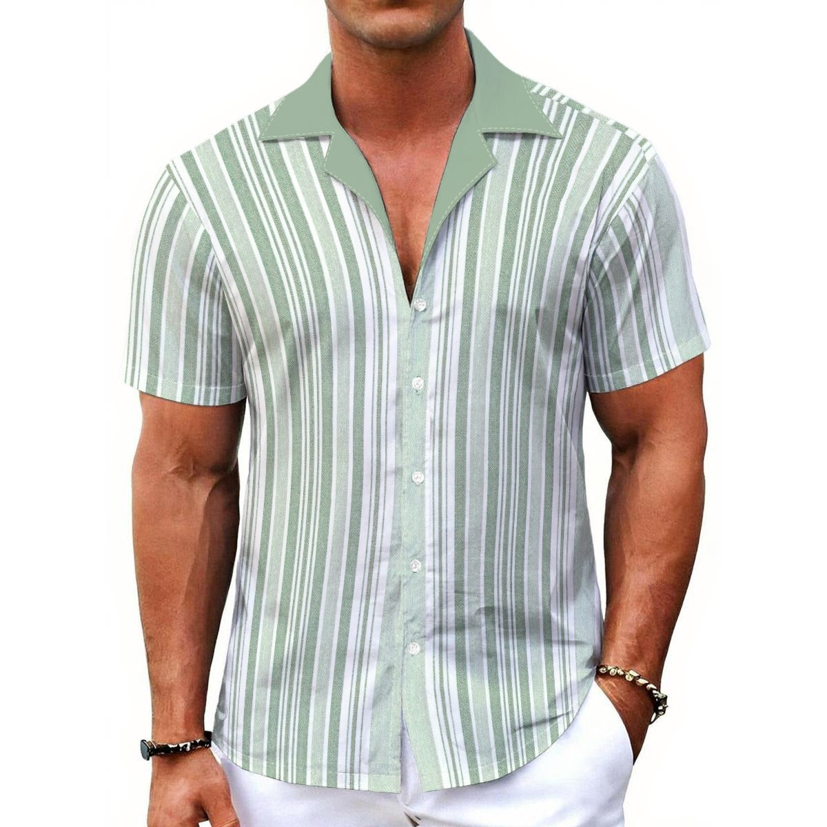 Evergreen Stripe Camp Shirt
