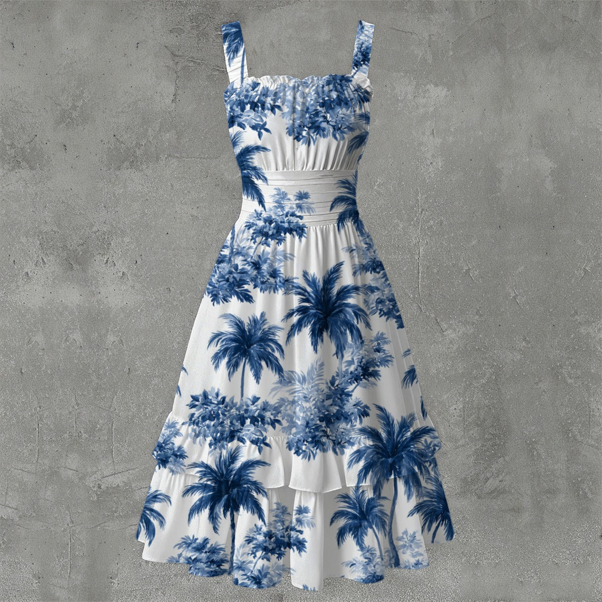 Blue Garden Ruffle-Hem Dress