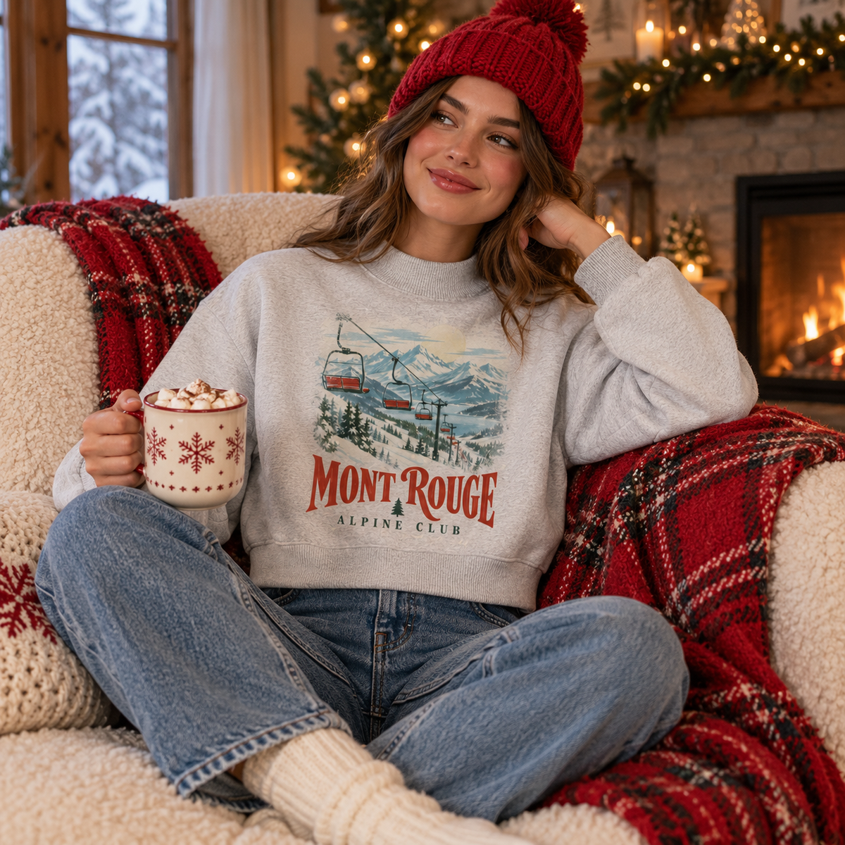 Mont Rouge Alpine Club | Vintage Ski Mock-Neck Crew Sweatshirt